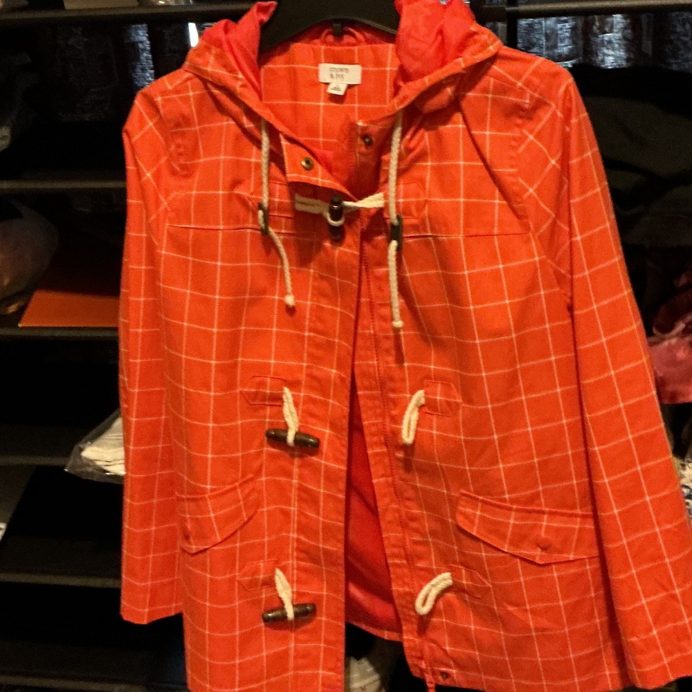 Crown & Ivy Orange/ Coral Checkered  Boat/Beach Jacket